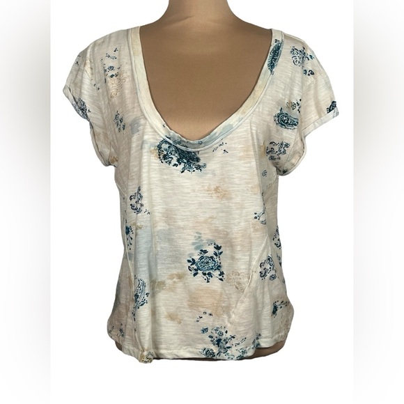 Pilcro Anthropologie Watercolor Paisley Floral Raw Seamed 100% Cotton Tee sz M - Picture 3 of 10